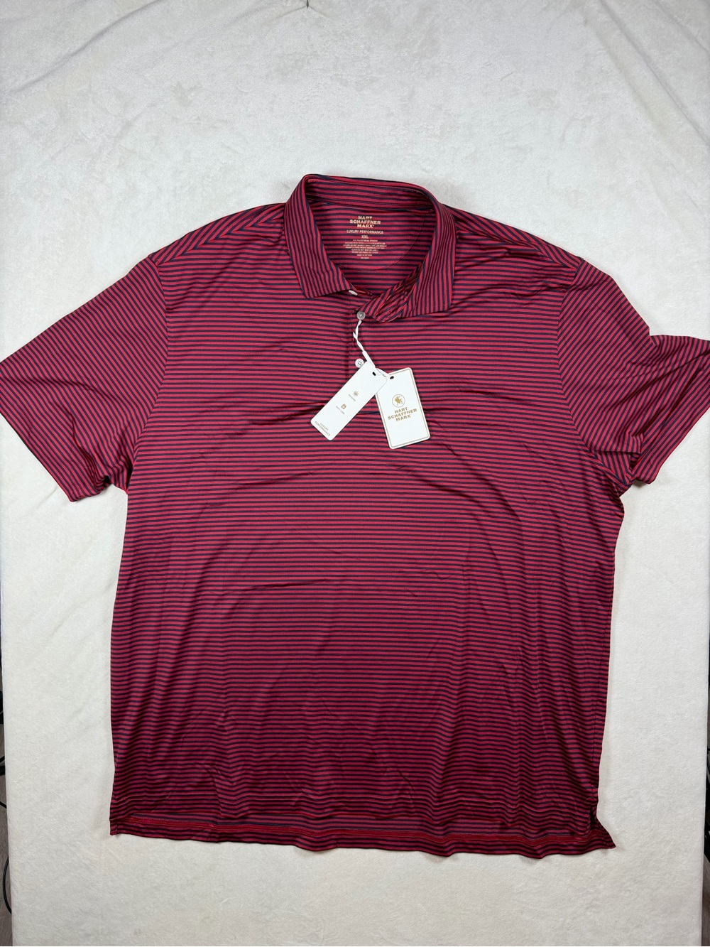 NWT XXL Hart Schaffner Marx Performance Stretch Burgundy Black Thin-Striped Polo